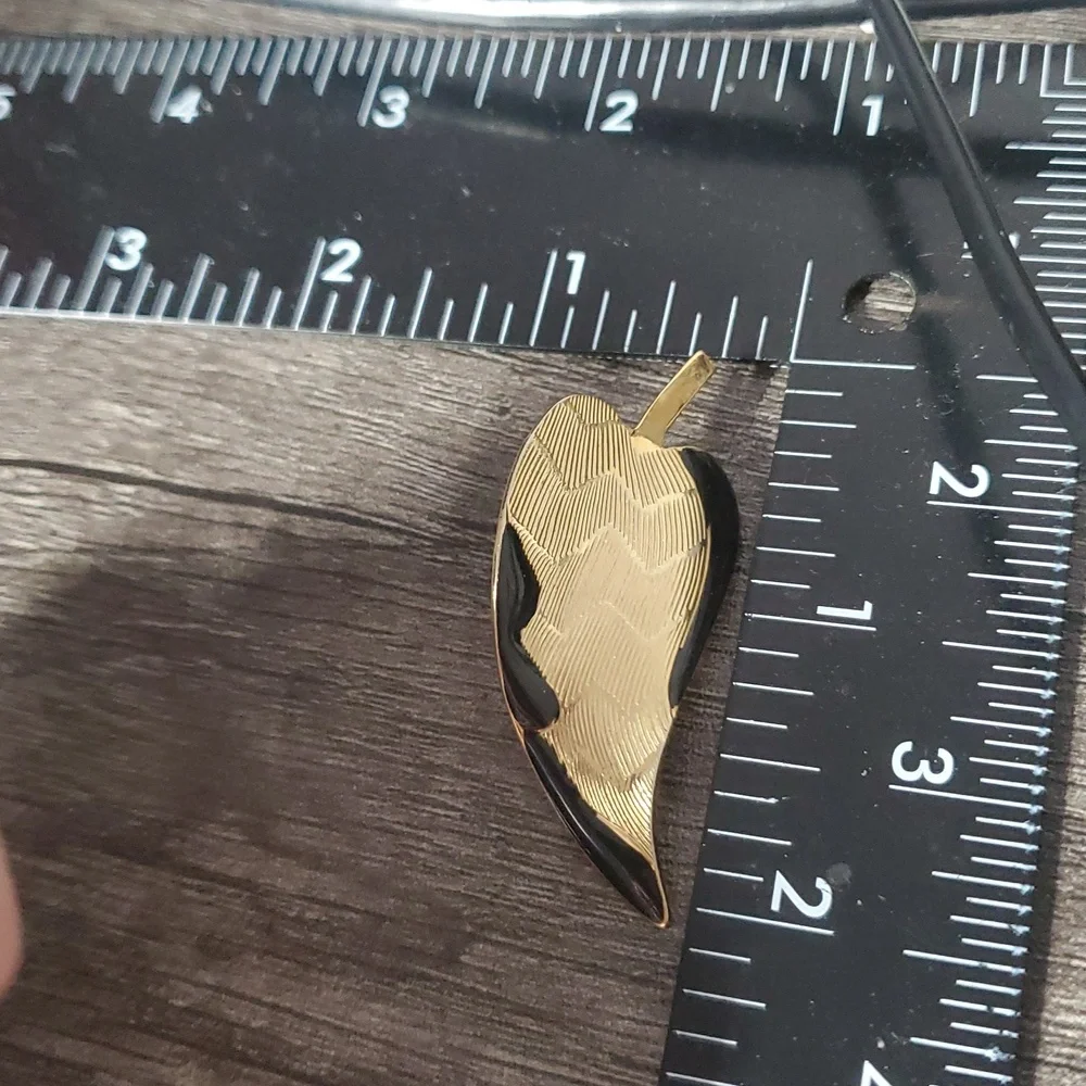 Elegant Gold Tone and Black Leaf Earrings E184 For Pierced Ears